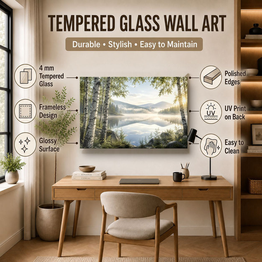 Nature Landscapes 7 tempered glass wall art displayed in a Office Wall Art — premium UV-printed glass panel by Glass Wall Decor