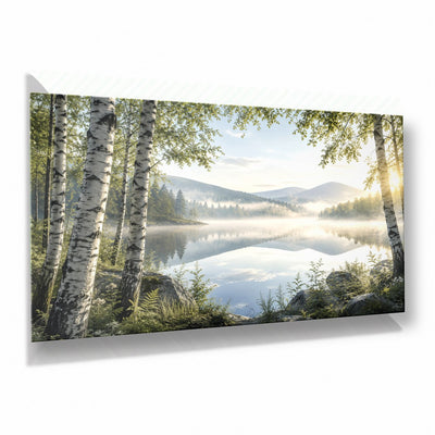 Birch Lake Morning Tempered Glass Wall Art