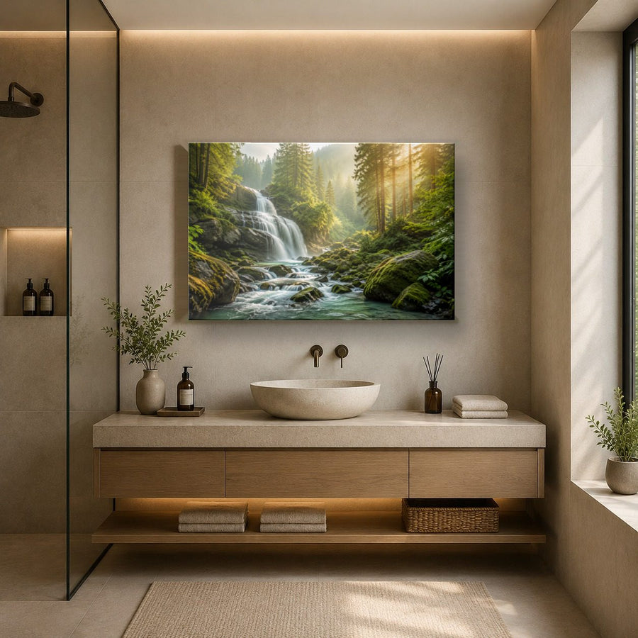 Nature Landscapes 8 tempered glass wall art displayed in a Bathroom Wall Art — premium UV-printed glass panel by Glass Wall Decor