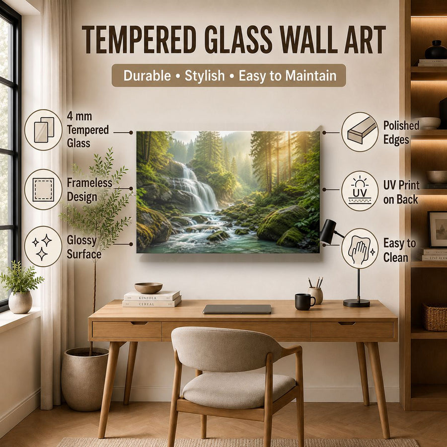 Nature Landscapes 8 tempered glass wall art displayed in a Office Wall Art — premium UV-printed glass panel by Glass Wall Decor