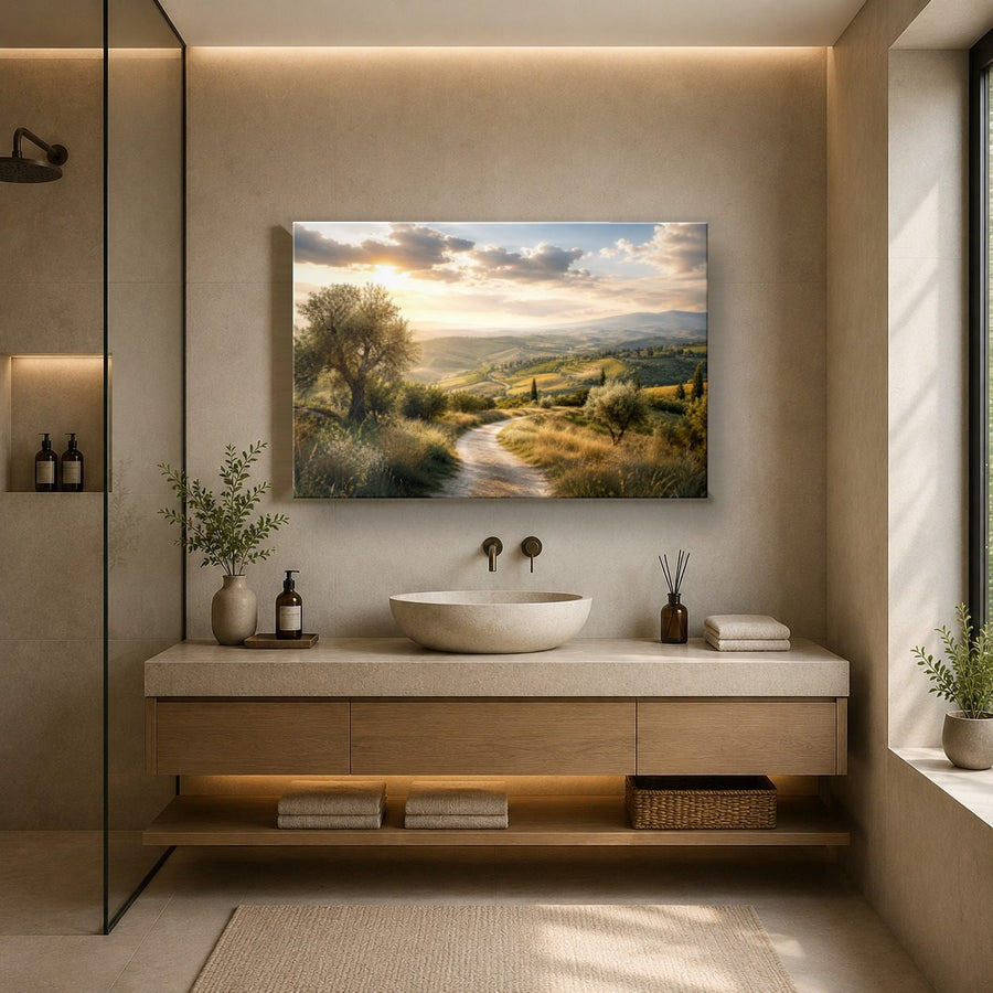 Nature Landscapes 9 tempered glass wall art displayed in a Bathroom Wall Art — premium UV-printed glass panel by Glass Wall Decor