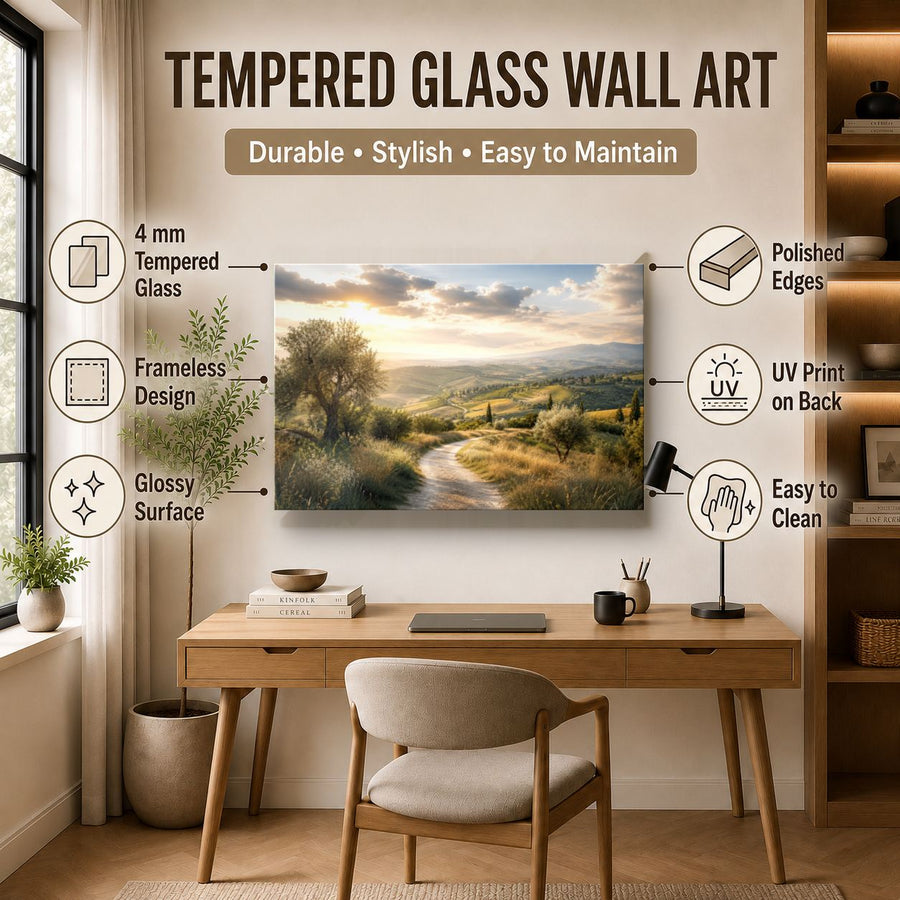 Nature Landscapes 9 tempered glass wall art displayed in a Office Wall Art — premium UV-printed glass panel by Glass Wall Decor
