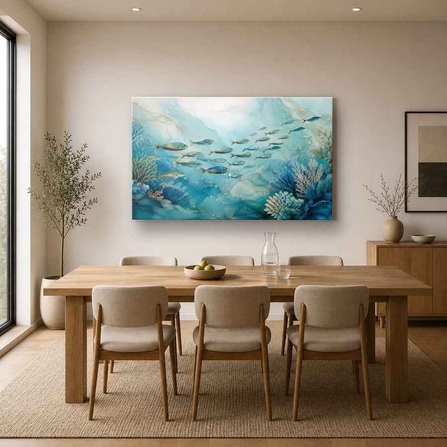 Ocean Coastal 1 tempered glass wall art displayed in a Kitchen Glass Wall Art Decor — premium UV-printed glass panel by Glass Wall Decor