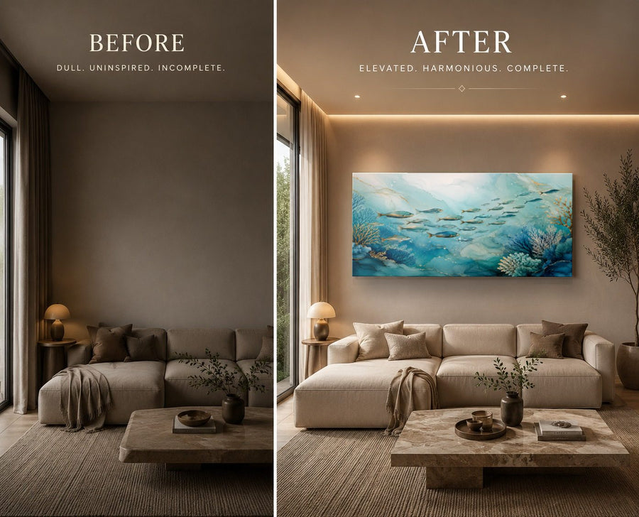 Ocean Coastal 1 tempered glass wall art displayed in a Living Room Wall Art — premium UV-printed glass panel by Glass Wall Decor