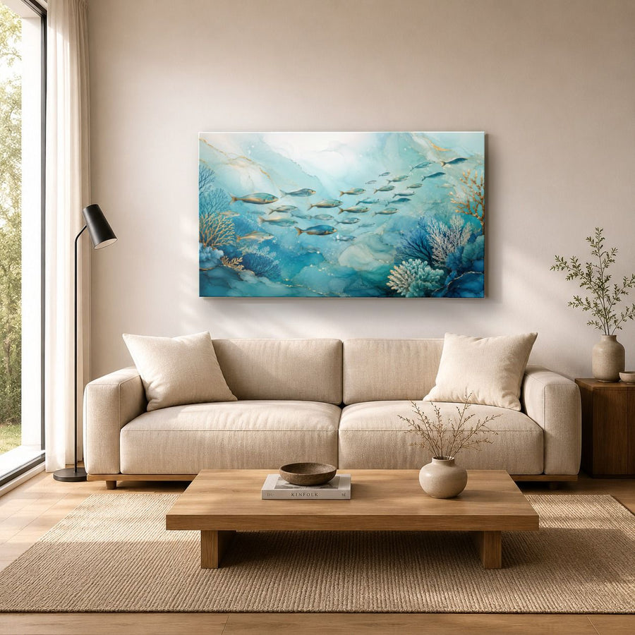 Ocean Coastal 1 tempered glass wall art displayed in a Living Room Wall Art Tempered Glass — premium UV-printed glass panel by Glass Wall Decor
