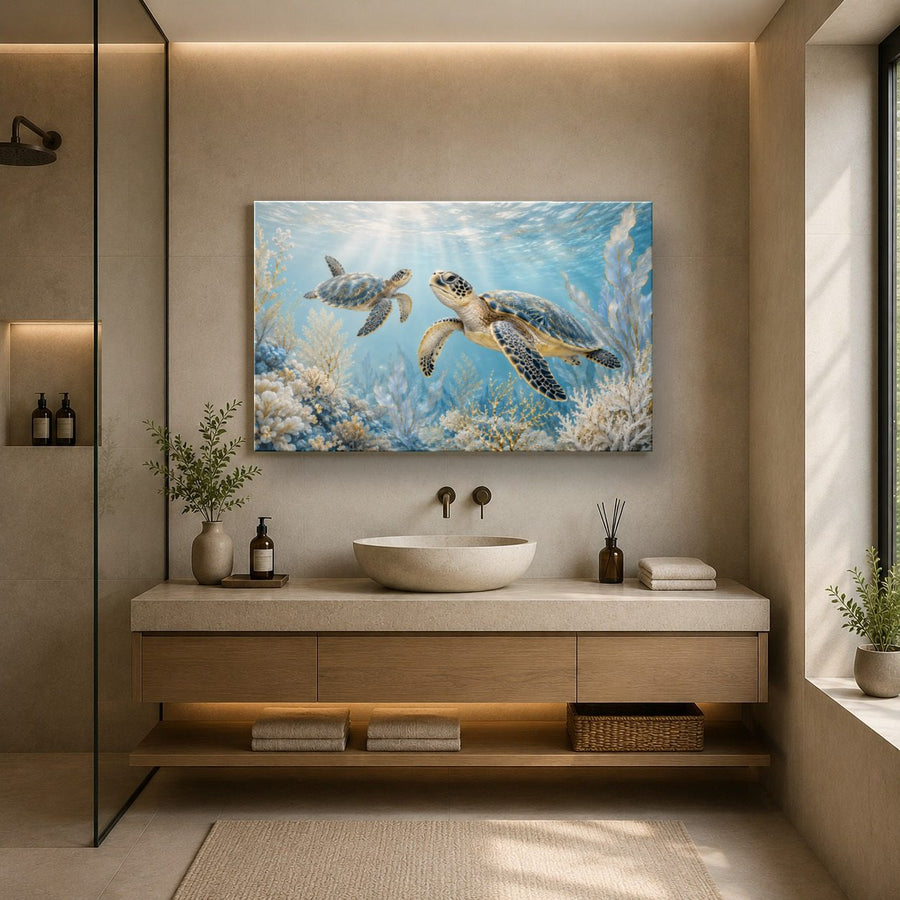 Ocean Coastal 10 tempered glass wall art displayed in a Bathroom Wall Art — premium UV-printed glass panel by Glass Wall Decor