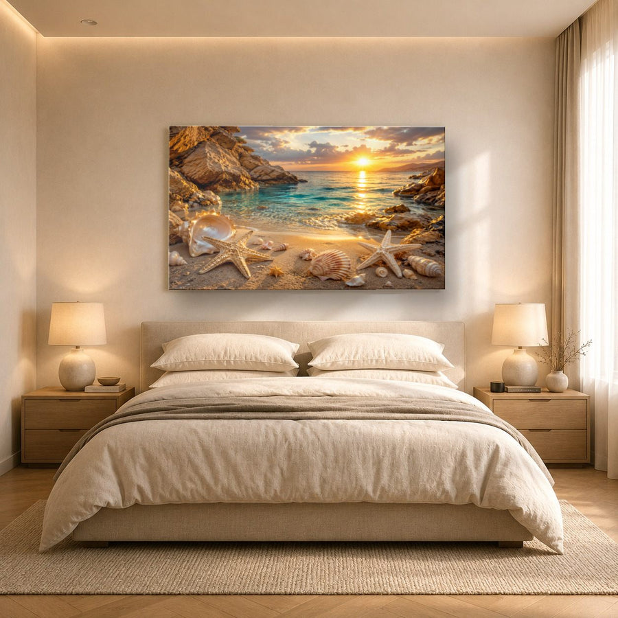 Ocean Coastal 2 tempered glass wall art displayed in a Bedroom Wall Art — premium UV-printed glass panel by Glass Wall Decor