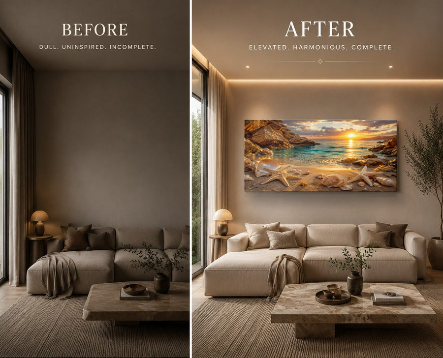 Ocean Coastal 2 tempered glass wall art displayed in a Living Room Wall Art — premium UV-printed glass panel by Glass Wall Decor