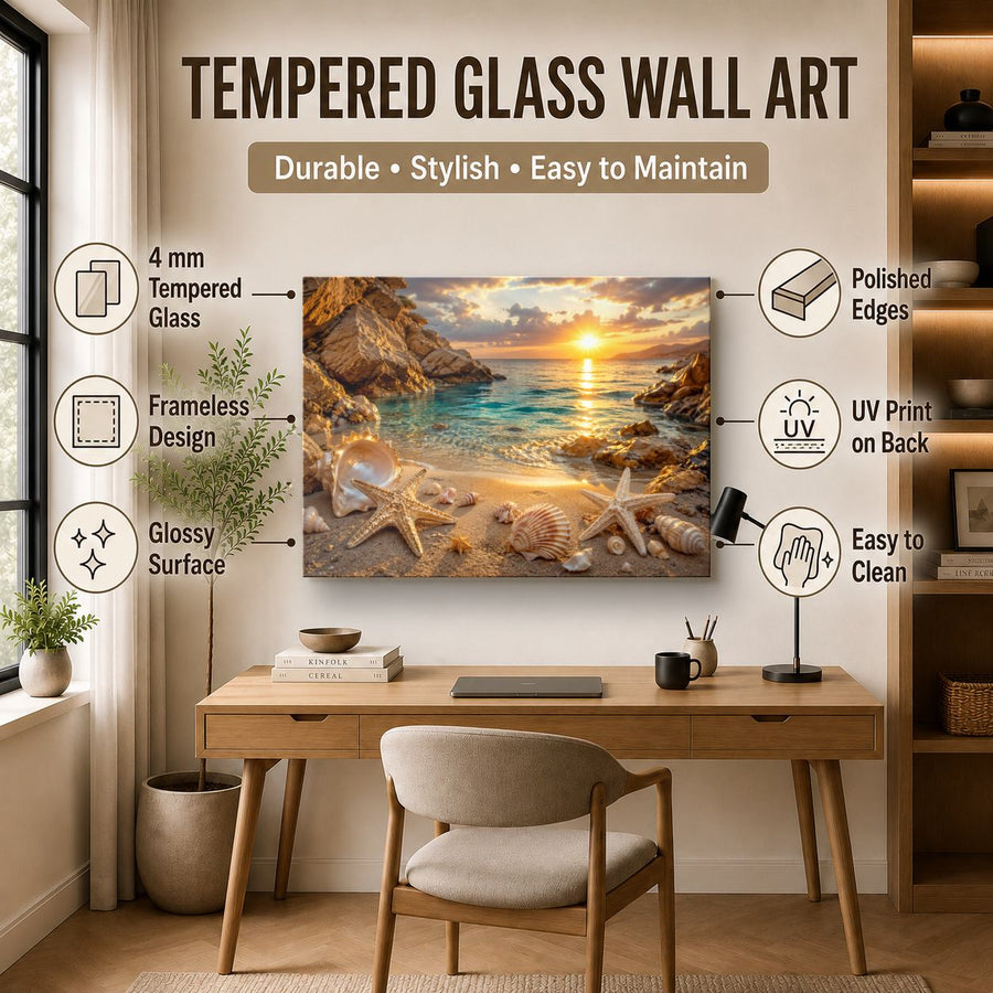 Ocean Coastal 2 tempered glass wall art displayed in a Office Wall Art — premium UV-printed glass panel by Glass Wall Decor