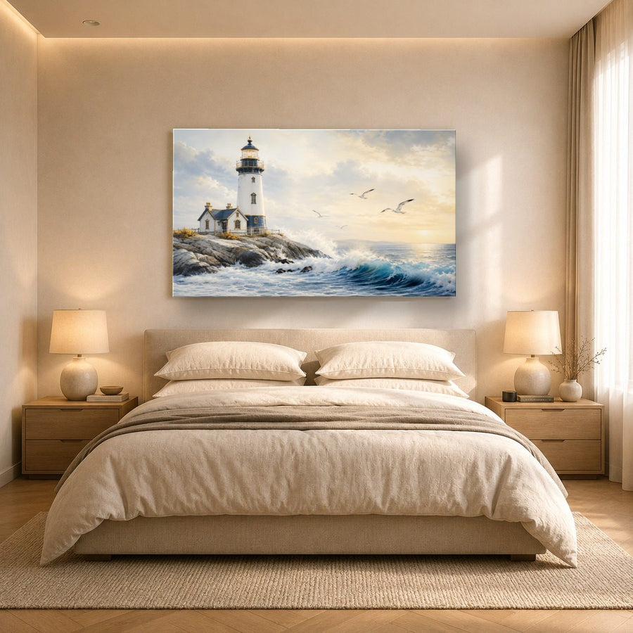 Ocean Coastal 3 tempered glass wall art displayed in a Bedroom Wall Art — premium UV-printed glass panel by Glass Wall Decor
