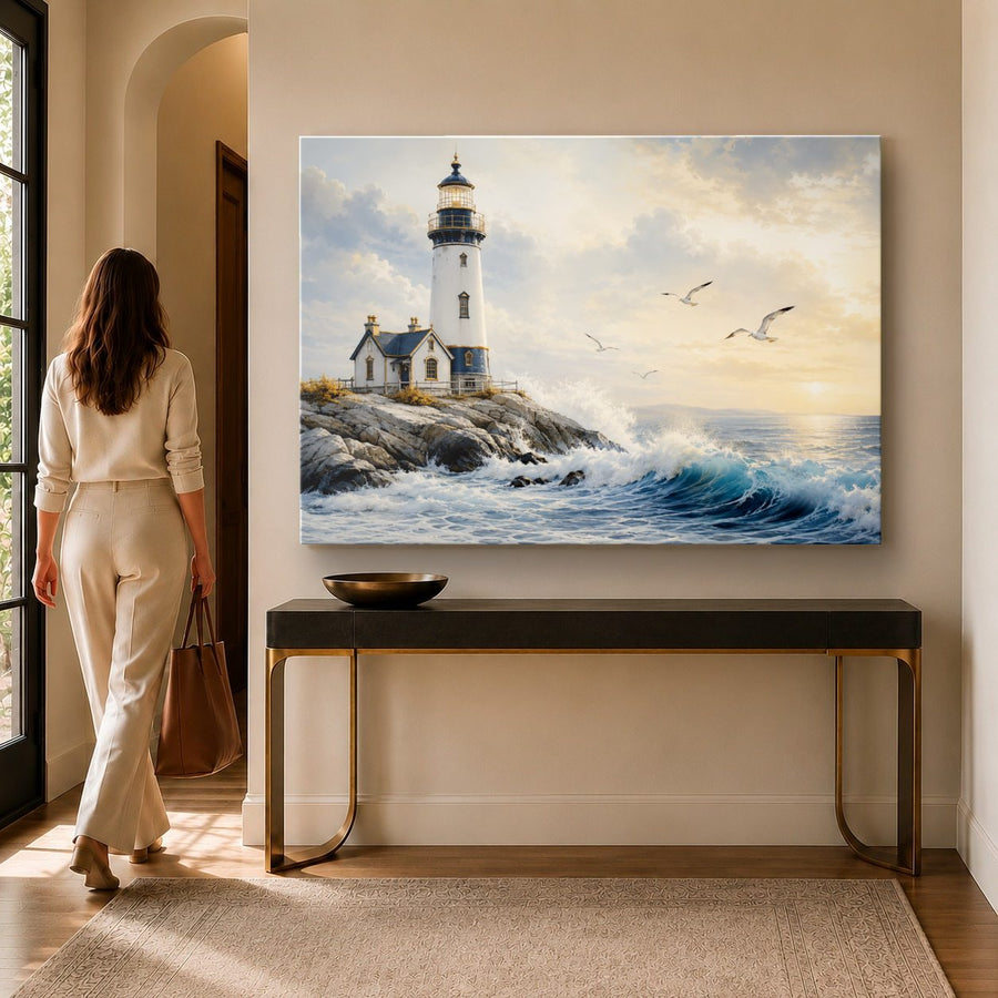 Ocean Coastal 3 tempered glass wall art displayed in a Entryway Wall Art — premium UV-printed glass panel by Glass Wall Decor