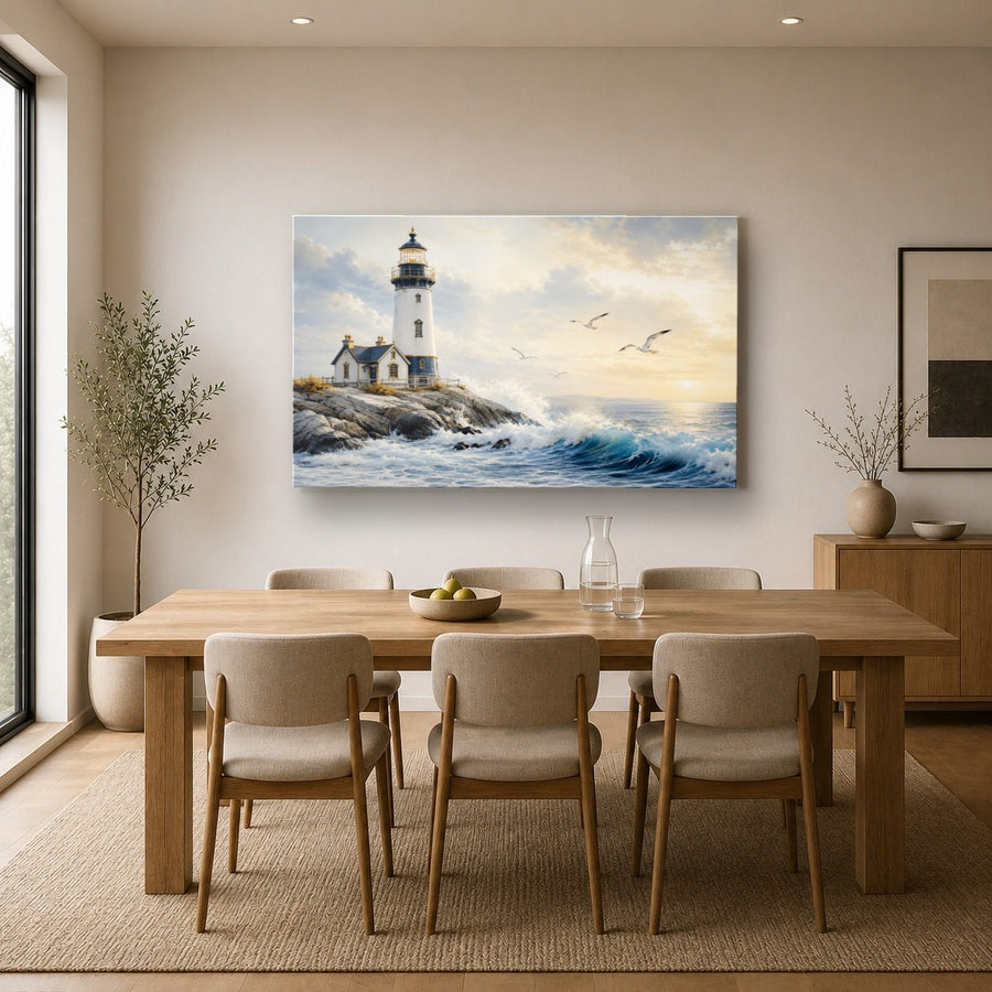 Ocean Coastal 3 tempered glass wall art displayed in a Kitchen Glass Wall Art Decor — premium UV-printed glass panel by Glass Wall Decor