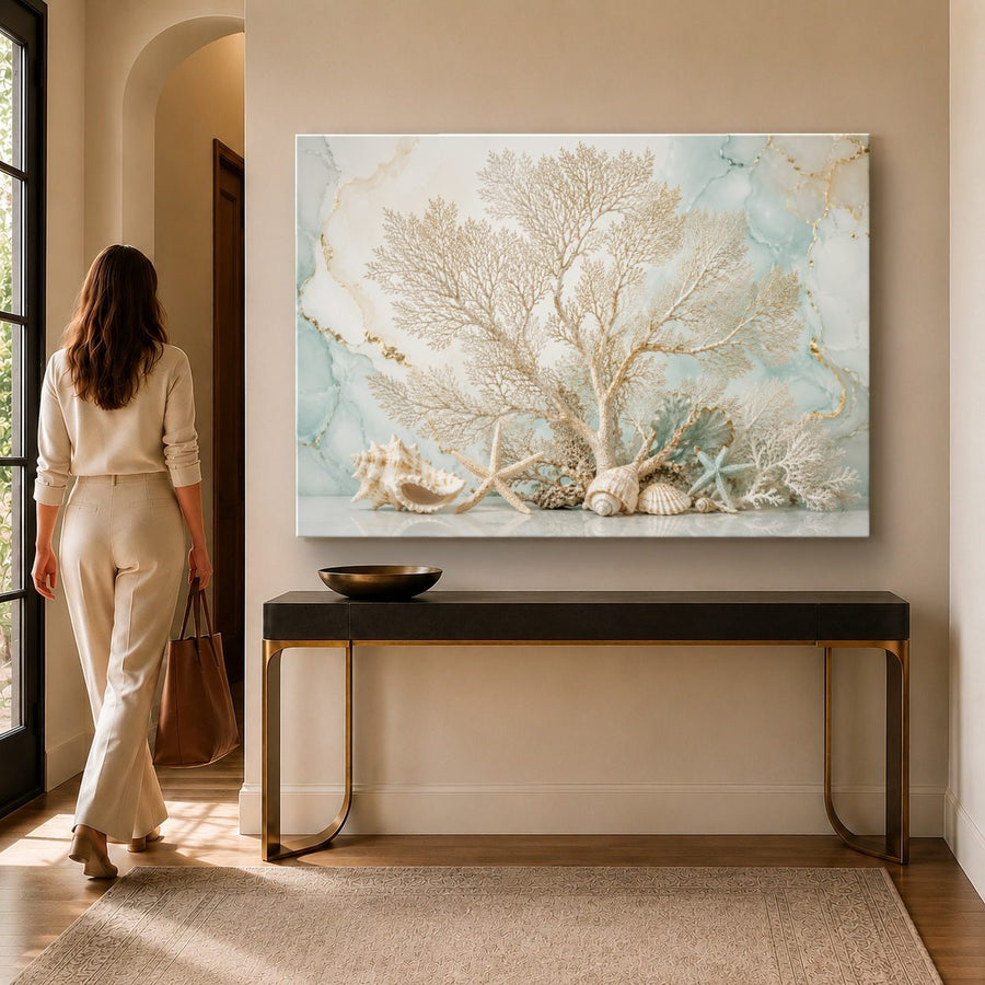 Ocean Coastal 4 tempered glass wall art displayed in a Entryway Wall Art — premium UV-printed glass panel by Glass Wall Decor