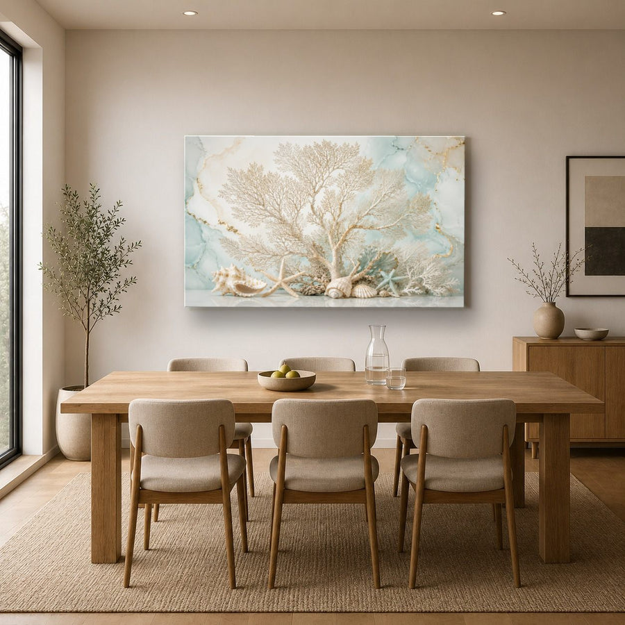 Ocean Coastal 4 tempered glass wall art displayed in a Kitchen Glass Wall Art Decor — premium UV-printed glass panel by Glass Wall Decor