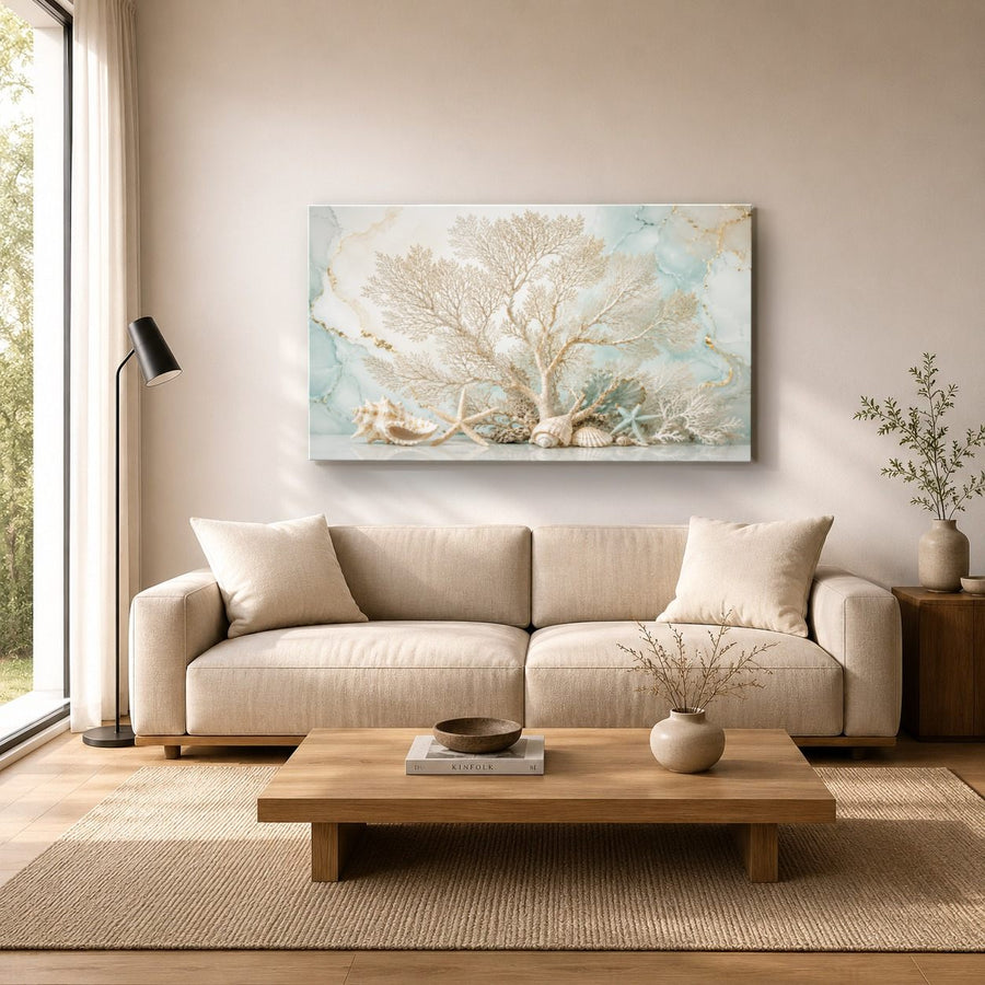 Ocean Coastal 4 tempered glass wall art displayed in a Living Room Wall Art Tempered Glass — premium UV-printed glass panel by Glass Wall Decor