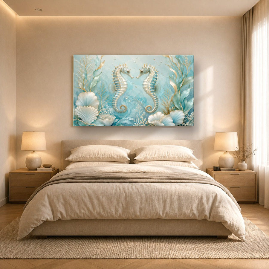 Ocean Coastal 5 tempered glass wall art displayed in a Bedroom Wall Art — premium UV-printed glass panel by Glass Wall Decor