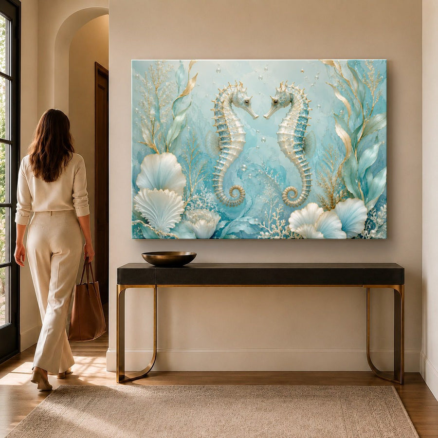 Ocean Coastal 5 tempered glass wall art displayed in a Entryway Wall Art — premium UV-printed glass panel by Glass Wall Decor