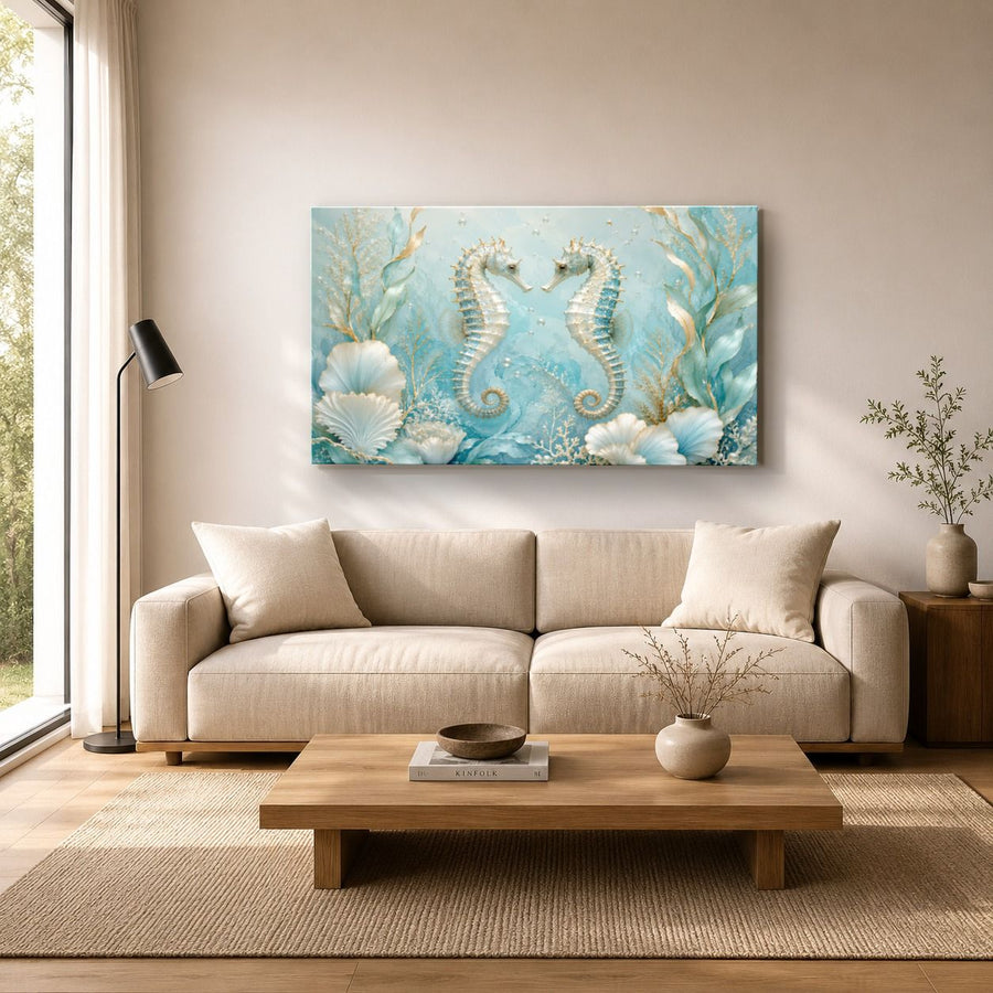Ocean Coastal 5 tempered glass wall art displayed in a Living Room Wall Art Tempered Glass — premium UV-printed glass panel by Glass Wall Decor