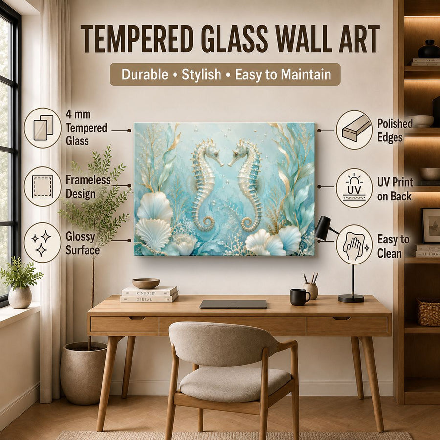 Ocean Coastal 5 tempered glass wall art displayed in a Office Wall Art — premium UV-printed glass panel by Glass Wall Decor
