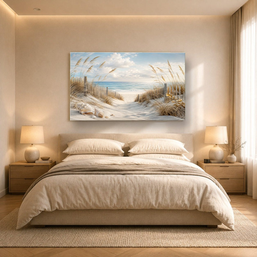 Ocean Coastal 6 tempered glass wall art displayed in a Bedroom Wall Art — premium UV-printed glass panel by Glass Wall Decor