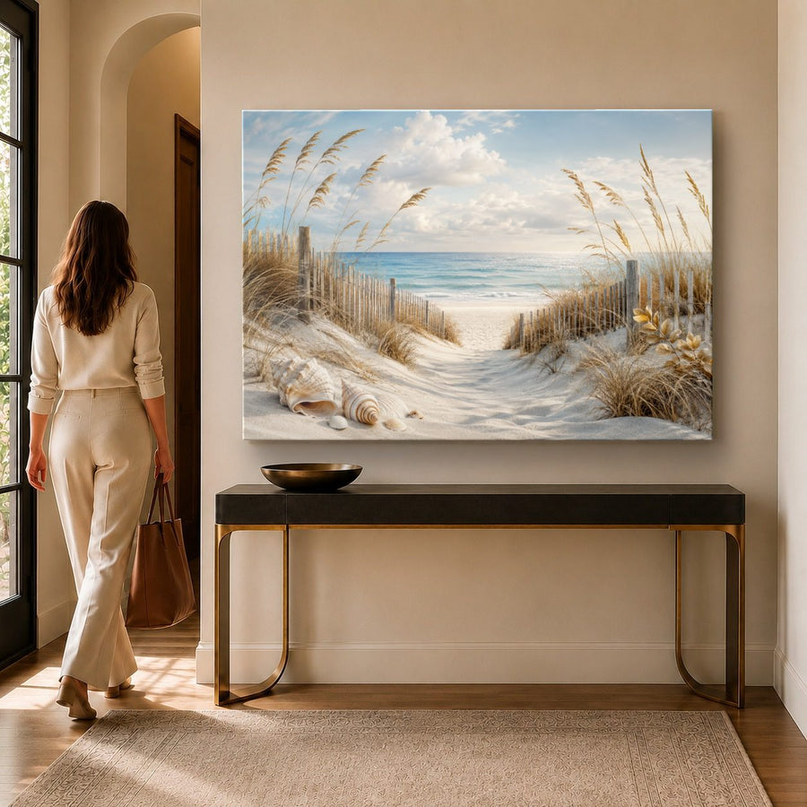 Ocean Coastal 6 tempered glass wall art displayed in a Entryway Wall Art — premium UV-printed glass panel by Glass Wall Decor