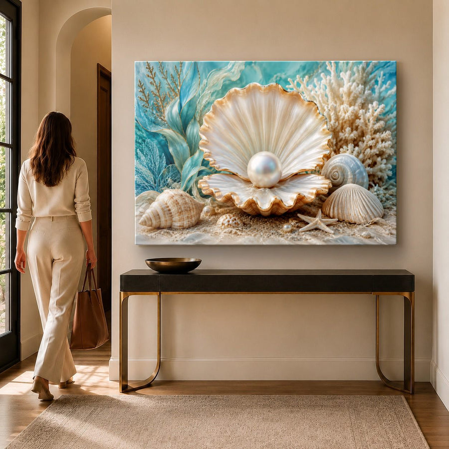 Ocean Coastal 7 tempered glass wall art displayed in a Entryway Wall Art — premium UV-printed glass panel by Glass Wall Decor