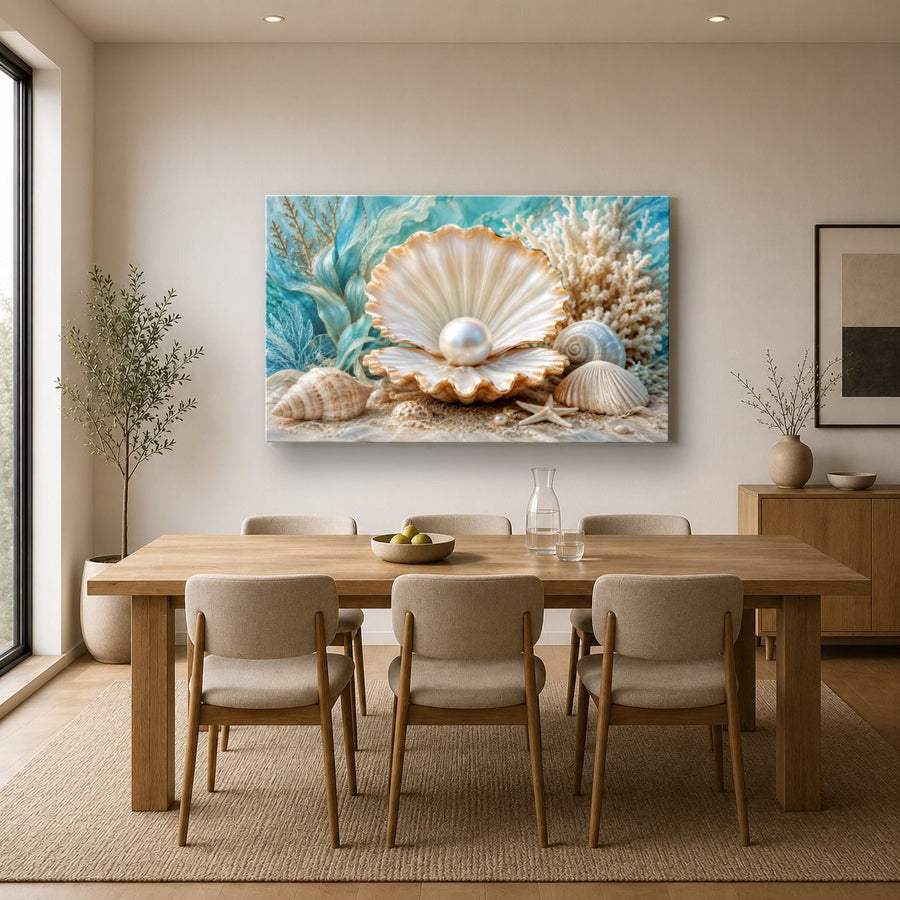 Ocean Coastal 7 tempered glass wall art displayed in a Kitchen Glass Wall Art Decor — premium UV-printed glass panel by Glass Wall Decor