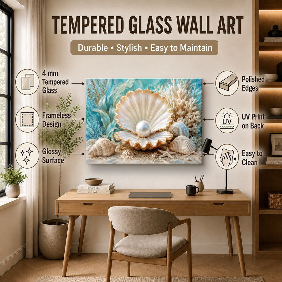 Ocean Coastal 7 tempered glass wall art displayed in a Office Wall Art — premium UV-printed glass panel by Glass Wall Decor