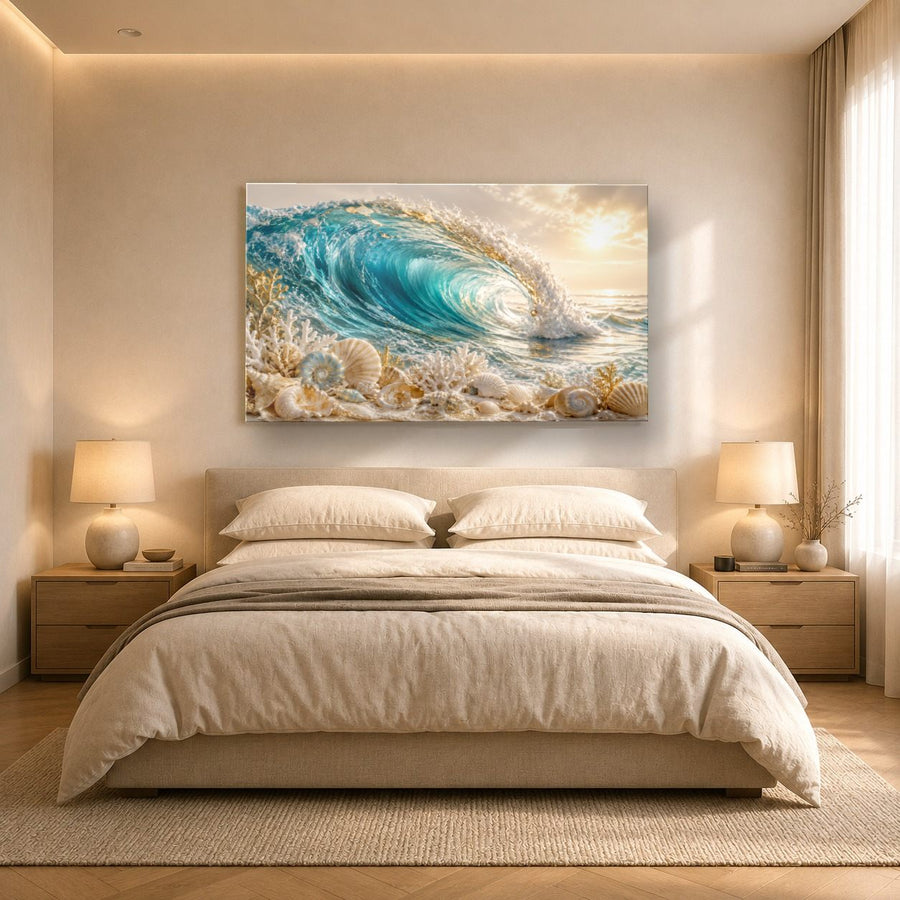 Ocean Coastal 8 tempered glass wall art displayed in a Bedroom Wall Art — premium UV-printed glass panel by Glass Wall Decor