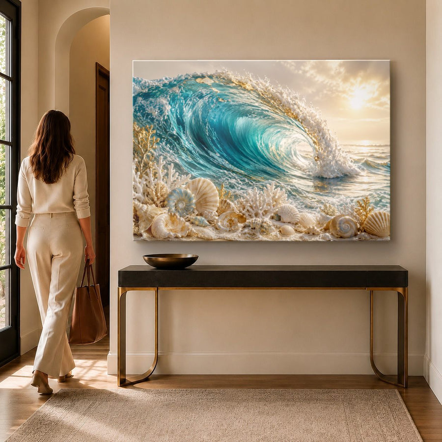 Ocean Coastal 8 tempered glass wall art displayed in a Entryway Wall Art — premium UV-printed glass panel by Glass Wall Decor