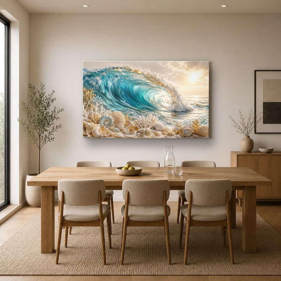 Ocean Coastal 8 tempered glass wall art displayed in a Kitchen Glass Wall Art Decor — premium UV-printed glass panel by Glass Wall Decor