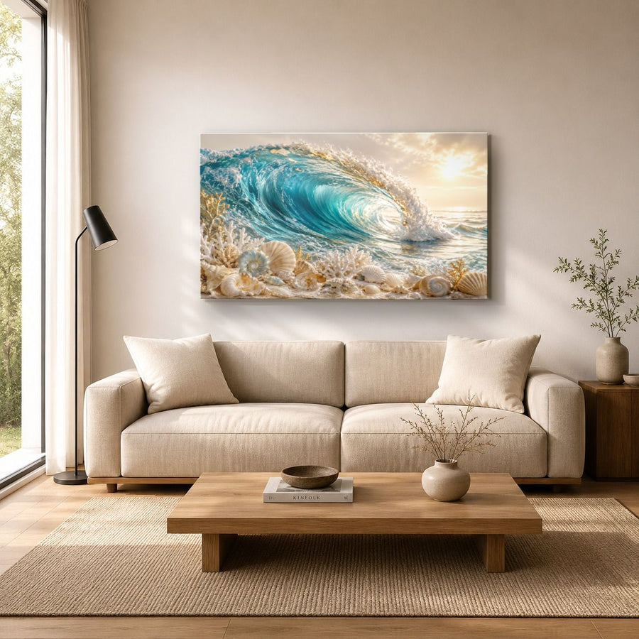 Ocean Coastal 8 tempered glass wall art displayed in a Living Room Wall Art Tempered Glass — premium UV-printed glass panel by Glass Wall Decor