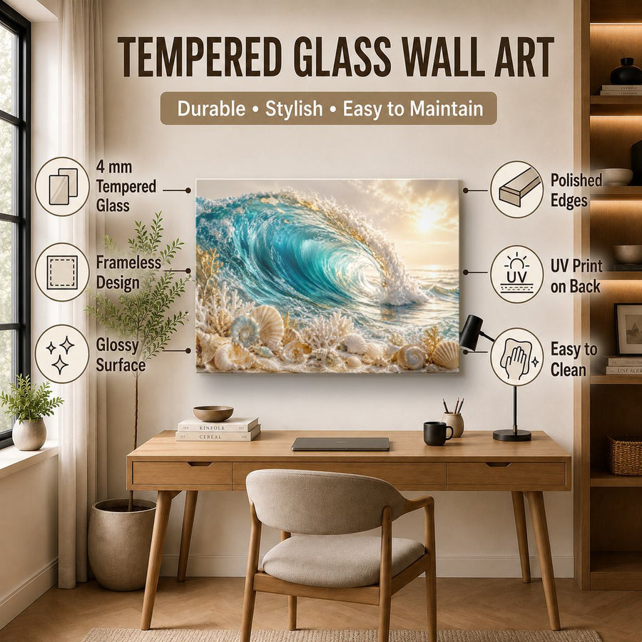 Ocean Coastal 8 tempered glass wall art displayed in a Office Wall Art — premium UV-printed glass panel by Glass Wall Decor