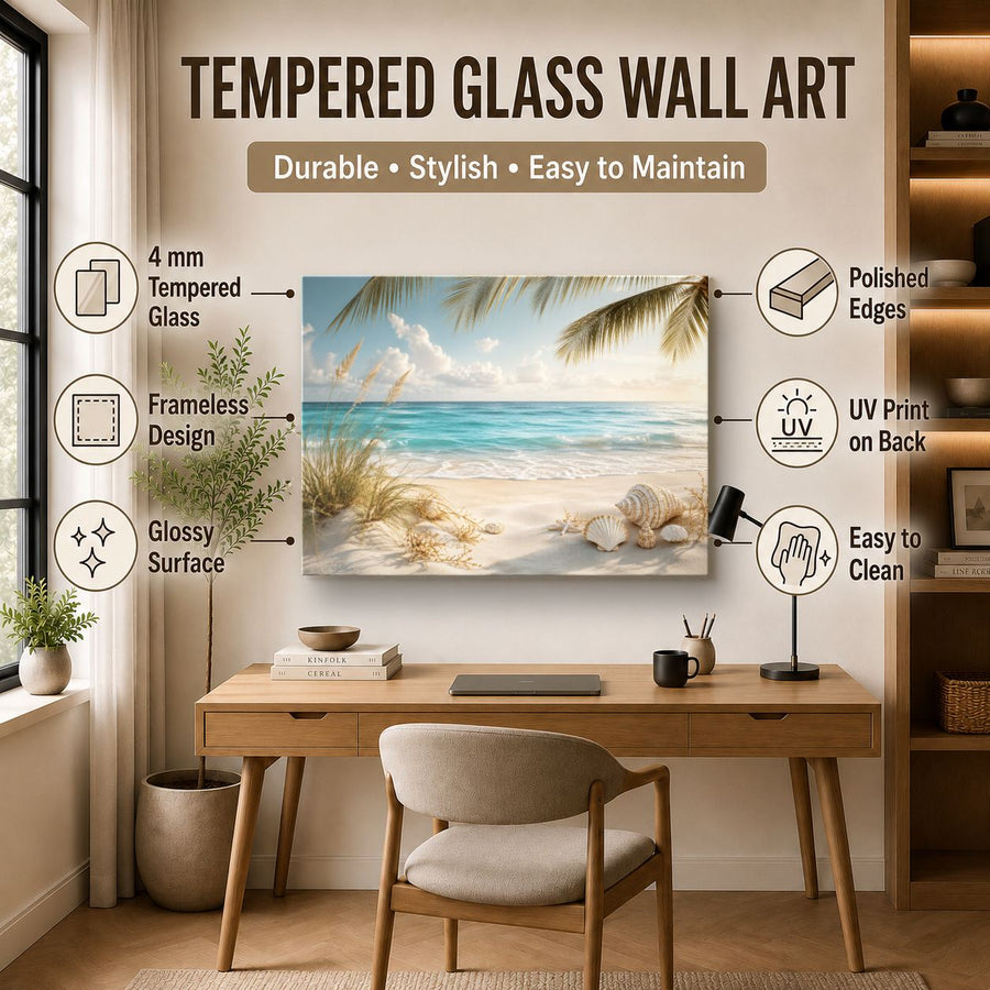 Ocean Coastal 9 tempered glass wall art displayed in a Office Wall Art — premium UV-printed glass panel by Glass Wall Decor