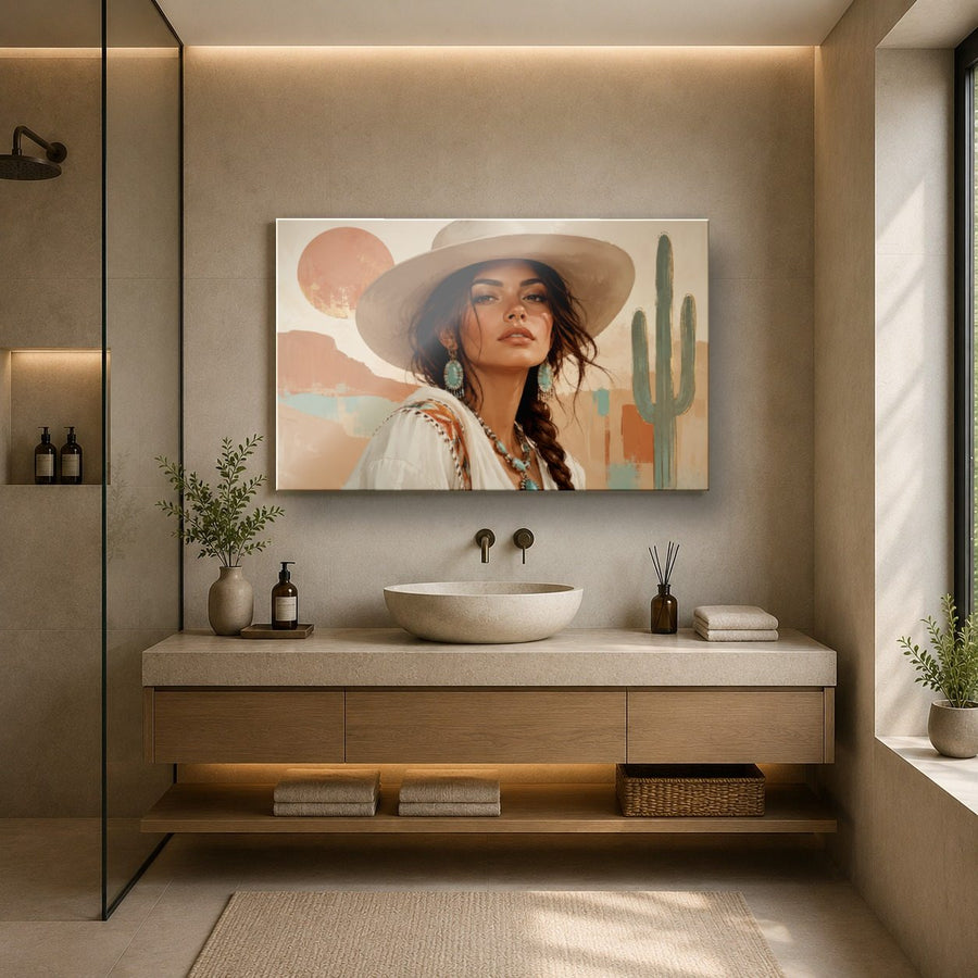 Portraits Figures 1 tempered glass wall art displayed in a Bathroom Wall Art — premium UV-printed glass panel by Glass Wall Decor