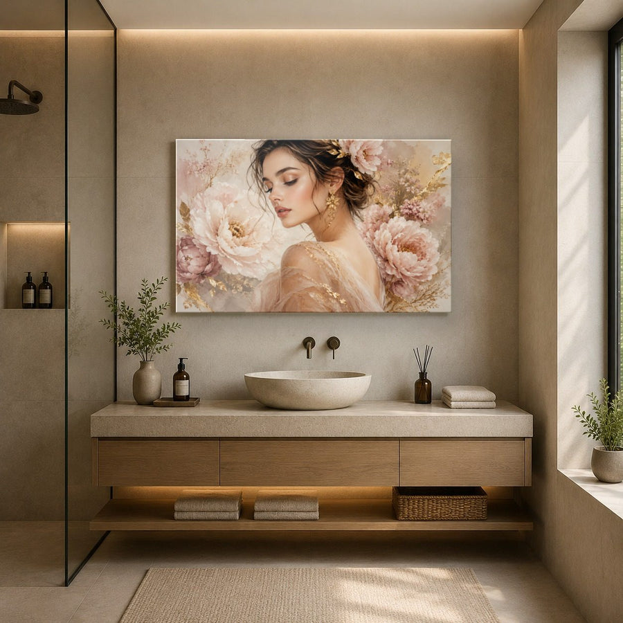 Portraits Figures 10 tempered glass wall art displayed in a Bathroom Wall Art — premium UV-printed glass panel by Glass Wall Decor
