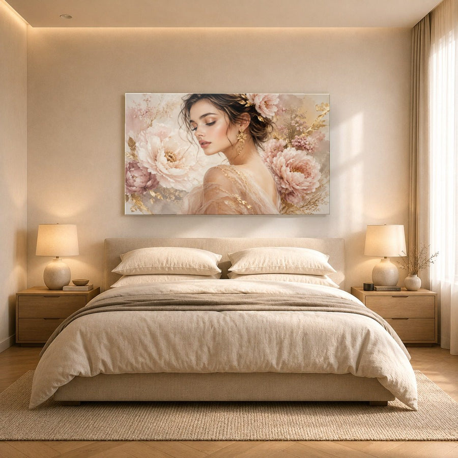 Portraits Figures 10 tempered glass wall art displayed in a Bedroom Wall Art — premium UV-printed glass panel by Glass Wall Decor