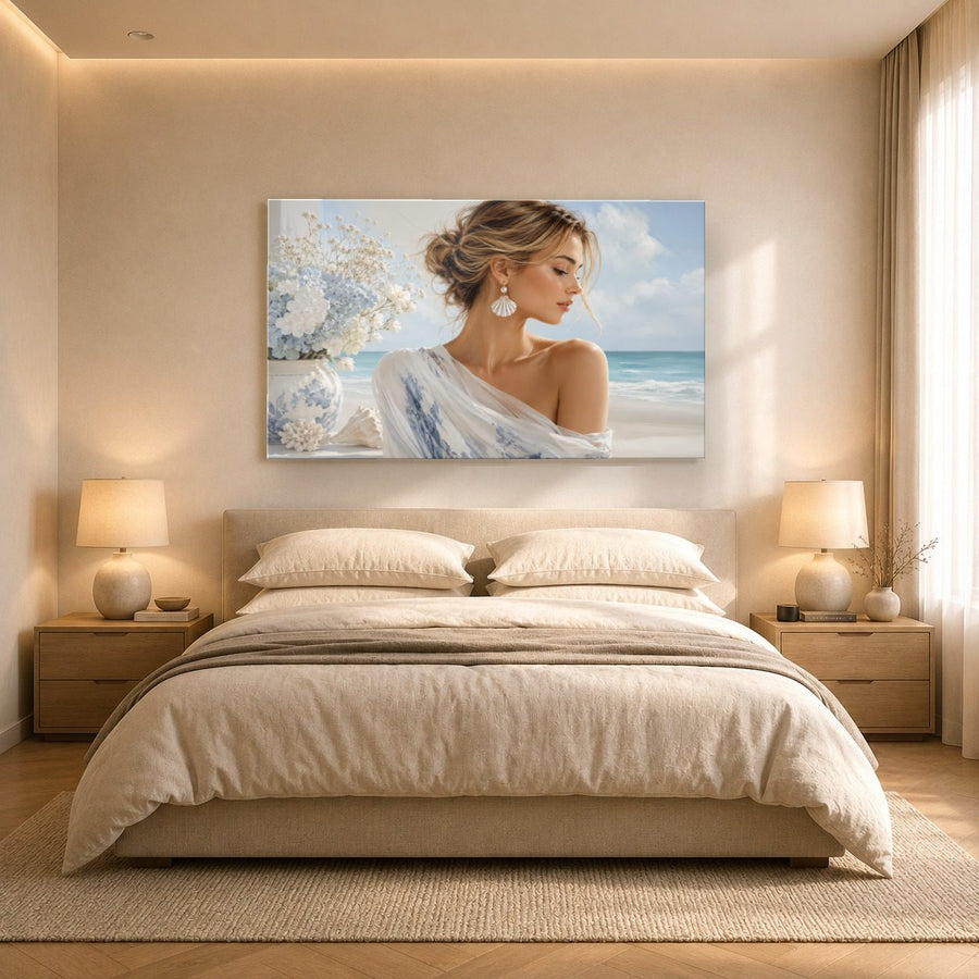 Portraits Figures 2 tempered glass wall art displayed in a Bedroom Wall Art — premium UV-printed glass panel by Glass Wall Decor