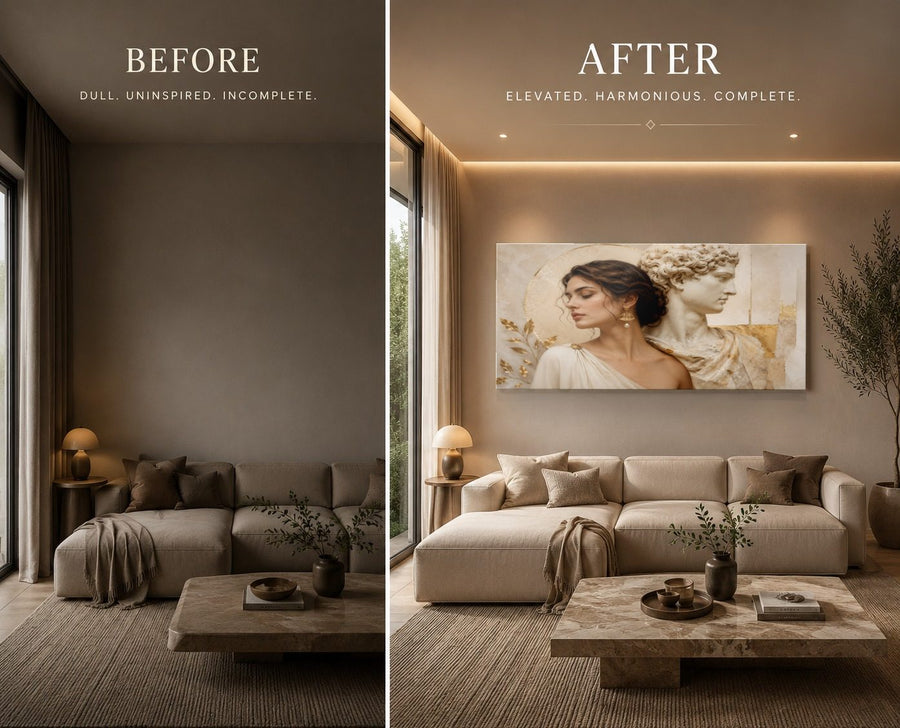 Portraits Figures 3 tempered glass wall art displayed in a Living Room Wall Art — premium UV-printed glass panel by Glass Wall Decor