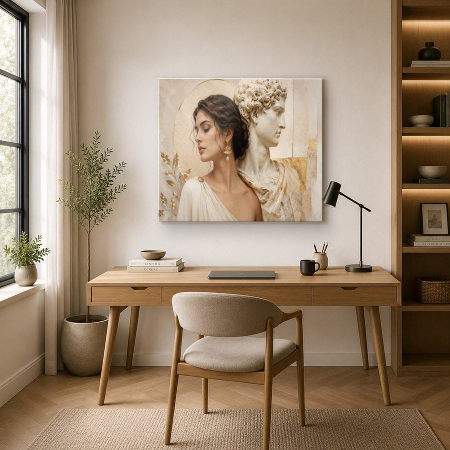 Portraits Figures 3 tempered glass wall art displayed in a Office Wall Art — premium UV-printed glass panel by Glass Wall Decor