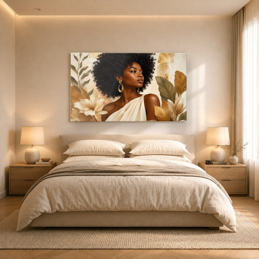 Portraits Figures 5 tempered glass wall art displayed in a Bedroom Wall Art — premium UV-printed glass panel by Glass Wall Decor