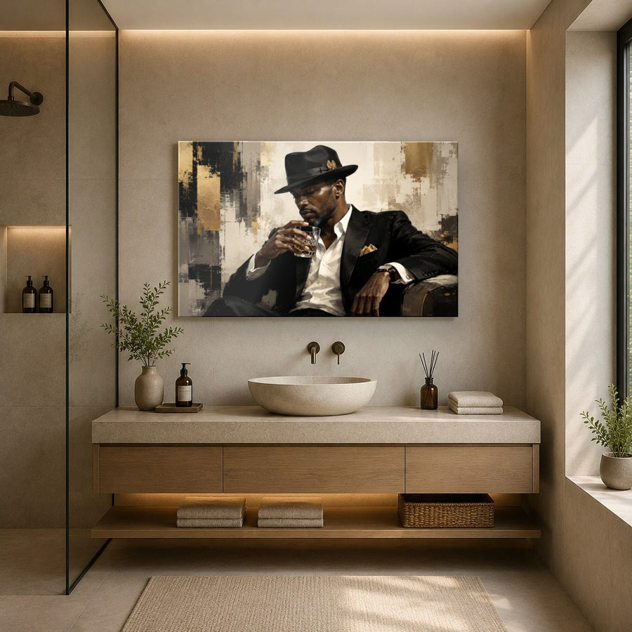 Portraits Figures 9 tempered glass wall art displayed in a Bathroom Wall Art — premium UV-printed glass panel by Glass Wall Decor