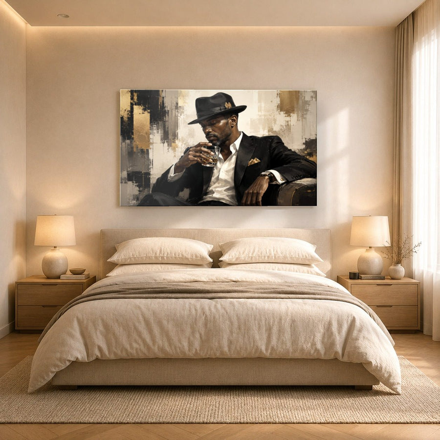 Portraits Figures 9 tempered glass wall art displayed in a Bedroom Wall Art — premium UV-printed glass panel by Glass Wall Decor