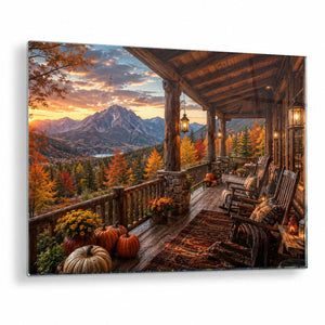 Autumn Cabin Porch Tempered Glass Wall Art