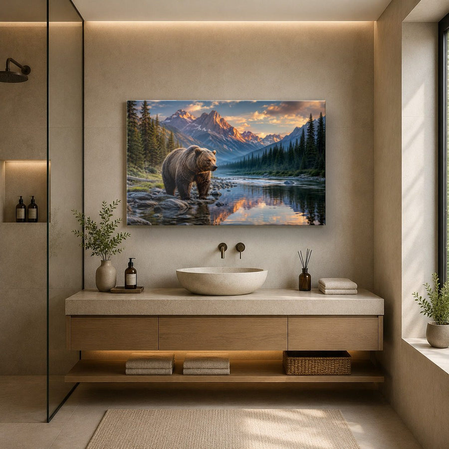 Wildlife Animals 1 tempered glass wall art displayed in a Bathroom Wall Art — premium UV-printed glass panel by Glass Wall Decor