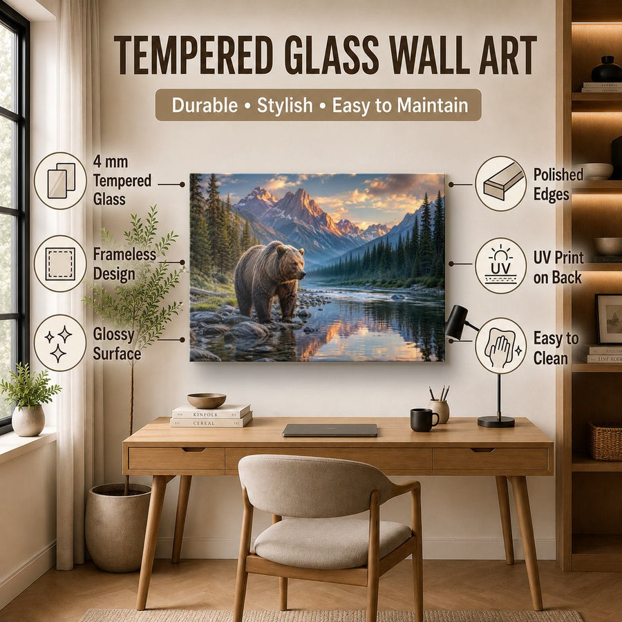 Wildlife Animals 1 tempered glass wall art displayed in a Office Wall Art — premium UV-printed glass panel by Glass Wall Decor