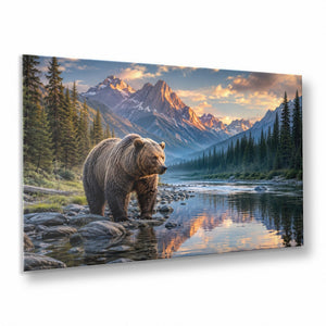 Brown Bear River Valley Tempered Glass Wall Art