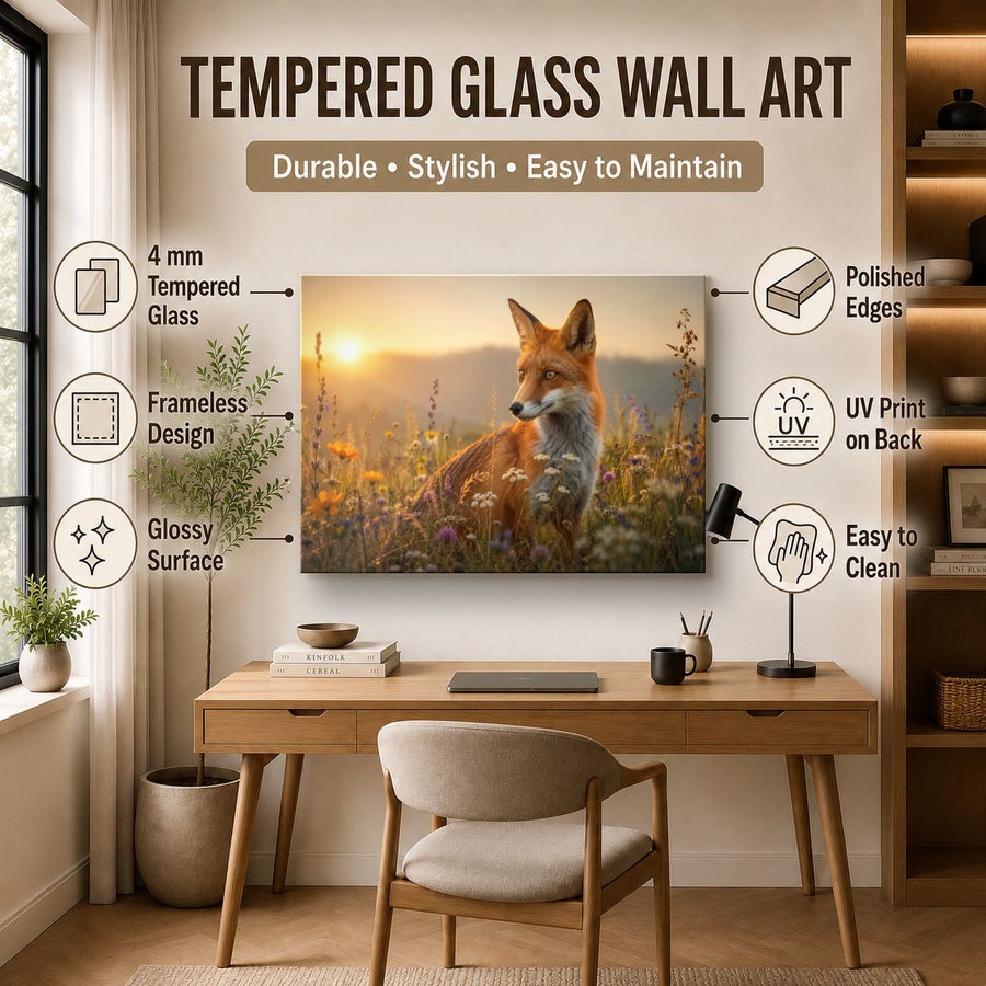 Wildlife Animals 2 tempered glass wall art displayed in a Office Wall Art — premium UV-printed glass panel by Glass Wall Decor