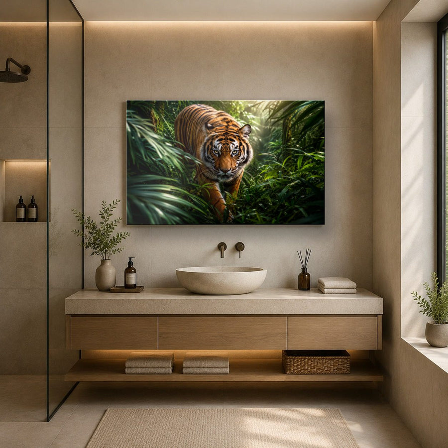 Wildlife Animals 3 tempered glass wall art displayed in a Bathroom Wall Art — premium UV-printed glass panel by Glass Wall Decor