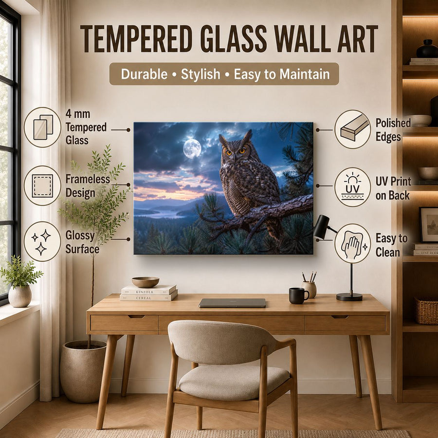 Wildlife Animals 4 tempered glass wall art displayed in a Office Wall Art — premium UV-printed glass panel by Glass Wall Decor